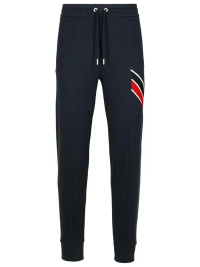 Moncler Logo-appliquéd Webbing-trimmed Cotton-blend Jersey Sweatpants In Blue