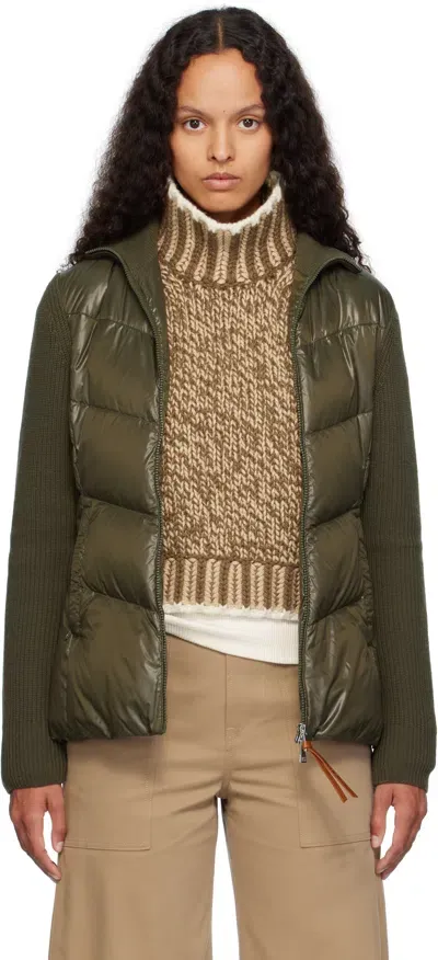 Moncler Khaki Padded Wool Zip-up Down Cardigan In 832 Green