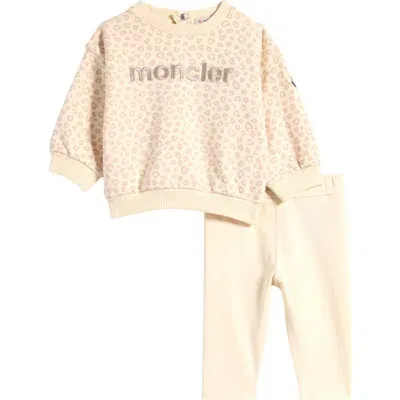 Moncler Kids' Leopard Print Logo Sweatshirt & Sweatpants Set In Ivory