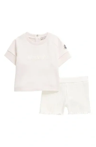 Moncler Kids' Logo Graphic Top & Rib Shorts Set In Pink