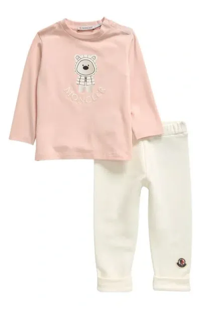 Moncler Kids' Long Sleeve Graphic T-shirt & Leggings Set In Rose Pink