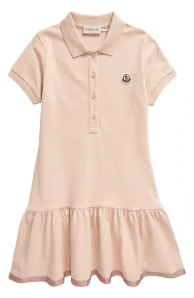 Moncler Kids' Stretch Piqué Polo Dress In Pale Antique Pink