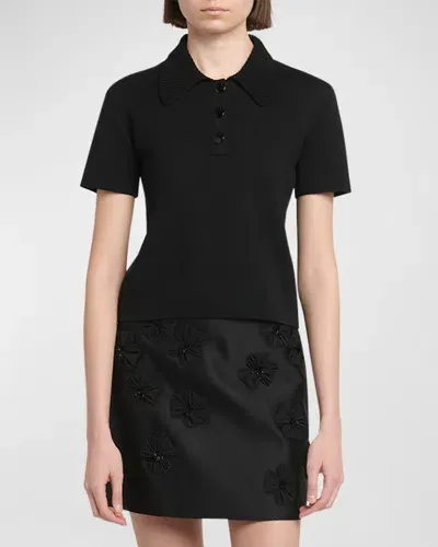 Moncler Knit Collar Short-sleeve Polo In Black