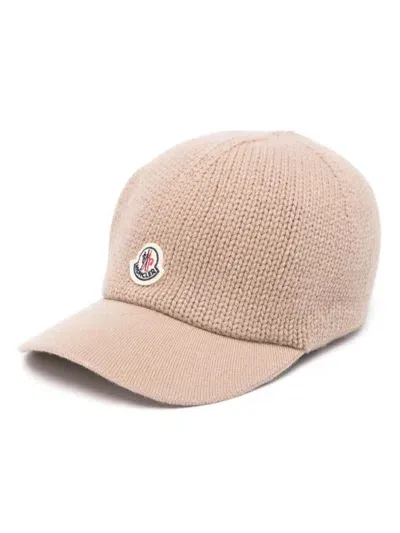 Moncler Knit Cotton Baseball Cap In Neutrals