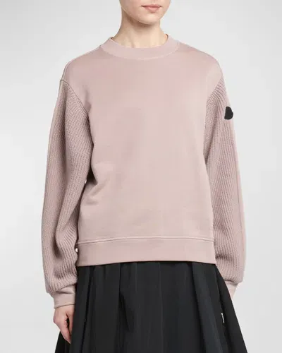 Moncler Knit Sleeve Crewneck Sweatshirt In Pink