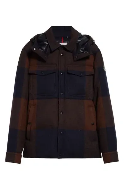 Moncler Ladurns Buffalo Plaid Down Shirt Jacket In F27 - Blue & Brown