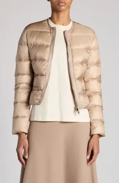 Moncler Laurine Down Crop Jacket In Faded Beige