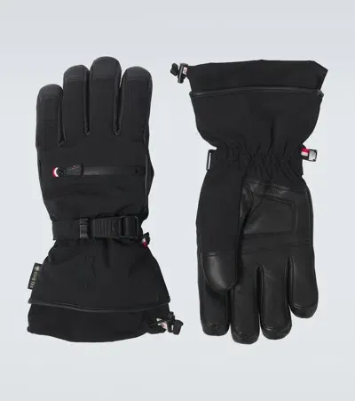 Moncler Leather-trimmed Ski Gloves In Black