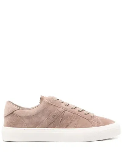 Moncler Monaco Suede Sneakers In Braun