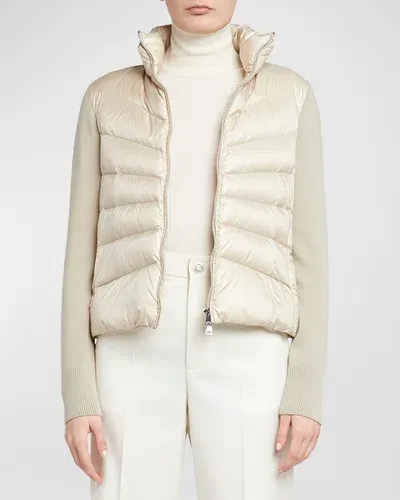 Moncler Lightweight Wool Puffer Cardigan In Golden Sand