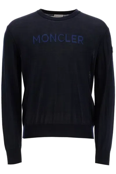 Moncler Lightweight Wool Pullover Sweater In Blue