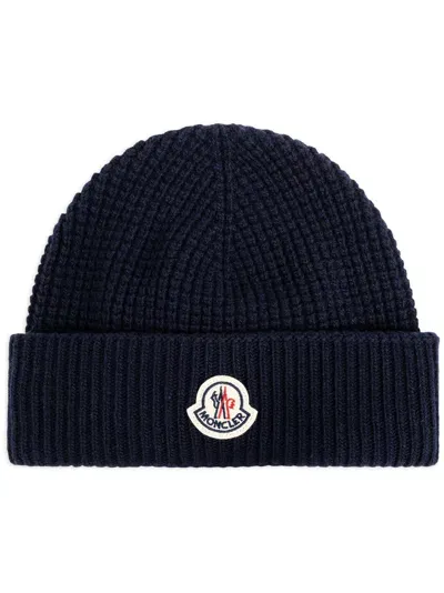 Moncler Logo-appliqué Beanie In 蓝色