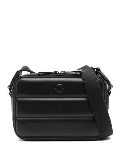 Moncler Logo-appliqué Leather Messenger Bag In Black