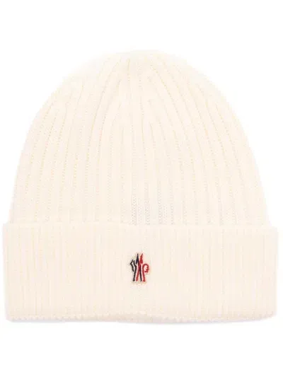 Moncler Logo Beanie Hat In White