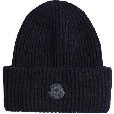 Moncler Logo Cashmere Beanie In Navy