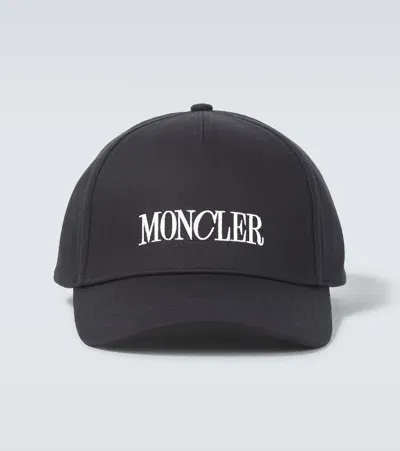 Moncler Logo Cotton Baseball Cap In Navy