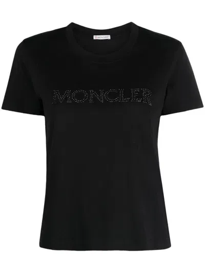 Moncler Logo Cotton T Shirt In Black