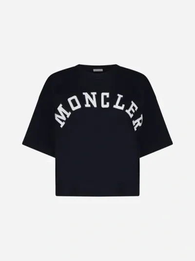 Moncler Logo Cotton T-shirt In Blue