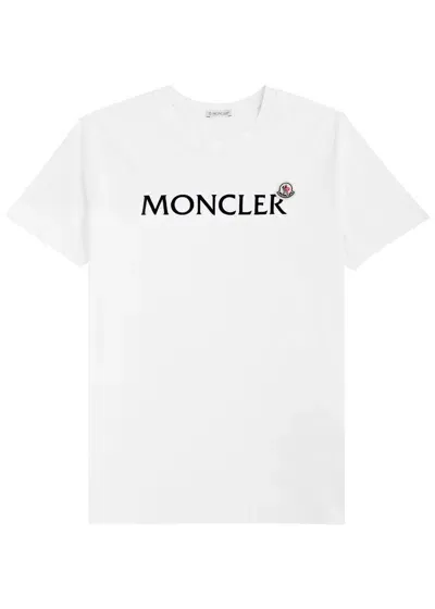 Moncler Slim-fit Logo-flocked Cotton-jersey T-shirt In White