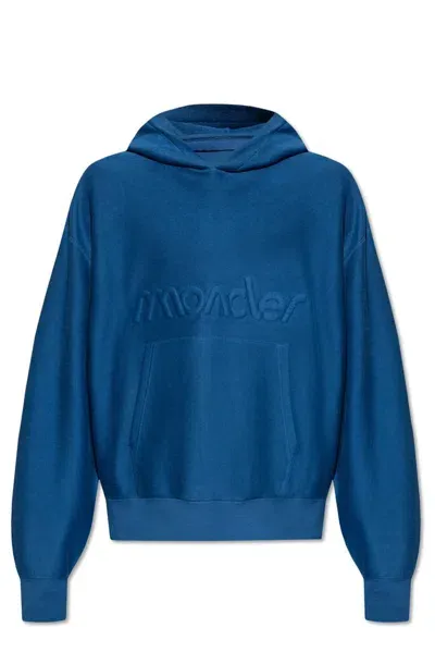 Moncler Logo Embossed Hoodie In Blue