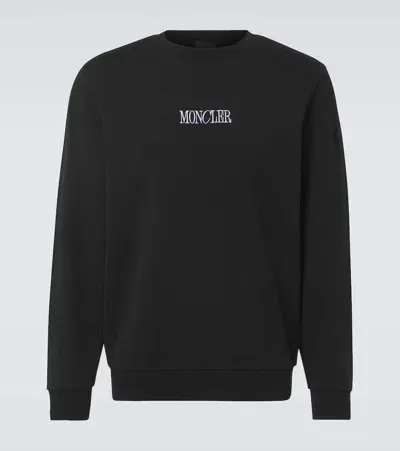 Moncler Logo Embroidered Cotton Sweatshirt In Black