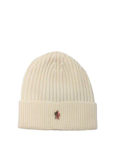 Moncler Ribbed Wool Beanie Hats In White