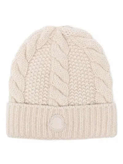 Moncler Logo-patch Beanie In Neutrals