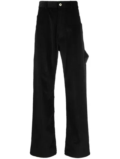 Moncler Logo-patch Cotton-corduroy Trousers In Schwarz