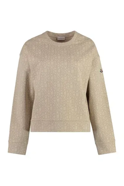 Moncler Logo Patch Crewneck Sweatshirt In Beige