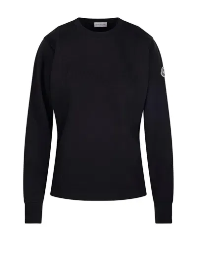 Moncler Logo Patch Crewneck Sweatshirt In Black