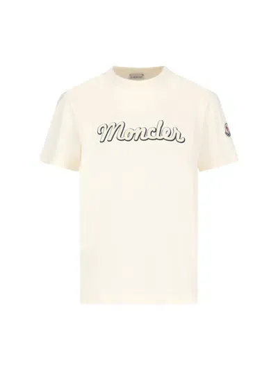 Moncler Logo Patch Crewneck T In Beige