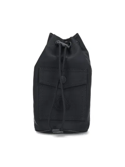 Moncler Logo Patch Drawstring Bucket Bag In Black