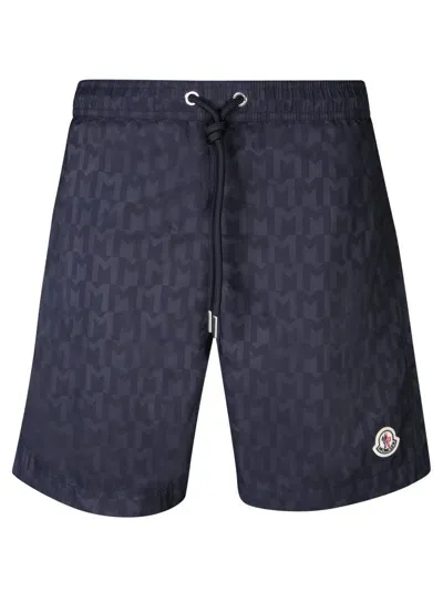 Moncler Logo Patch Drawstring Shorts In Blue