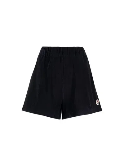 Moncler Logo Patch Elasticated Waist Shorts In Blue