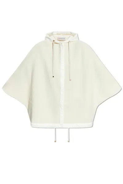 Moncler Logo Patch Hooded Down Poncho In Pastel Yellow