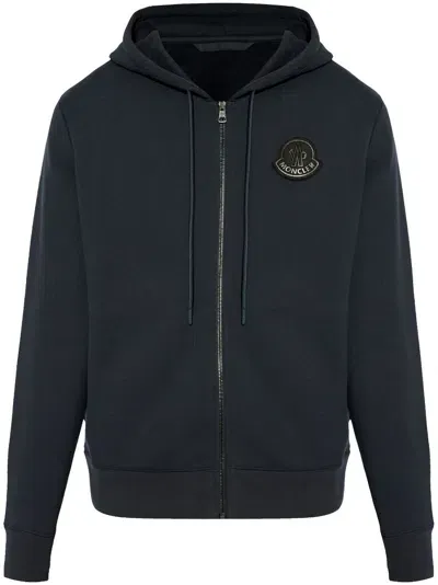 Moncler Logo-patch Hoodie In Blue