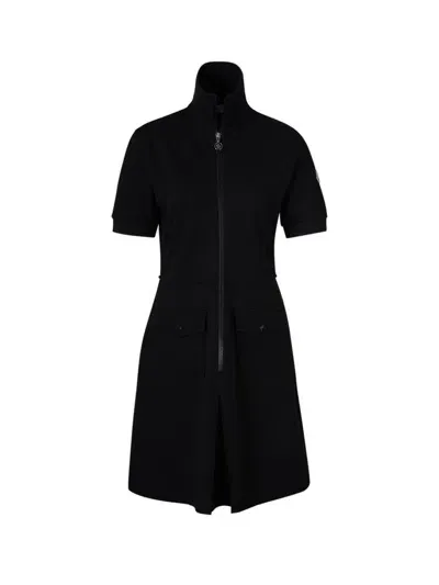 Moncler Logo Patch Mini Polo Dress In Black