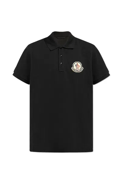 Moncler Logo Patch Polo Shirt In Black