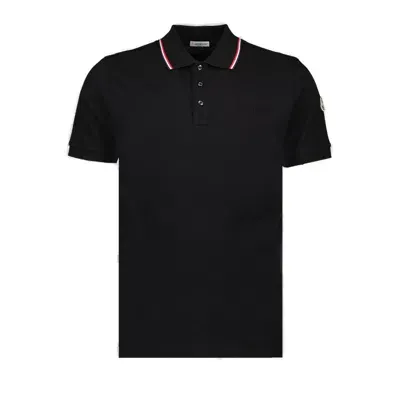 Moncler Logo Cotton Polo Shirt In Black