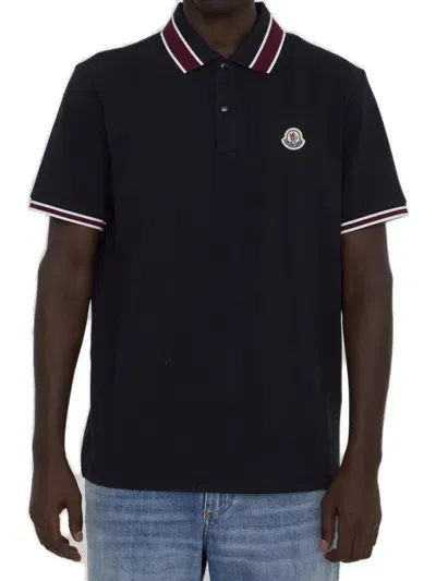 Moncler Logo Patch Polo Shirt In Navy