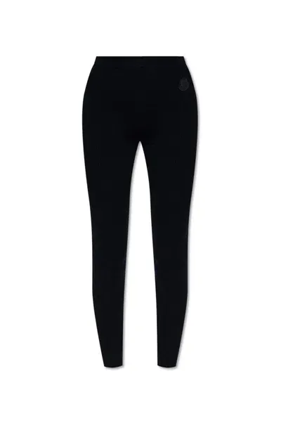 Moncler Logo Patch Ribbed Leggings In Black