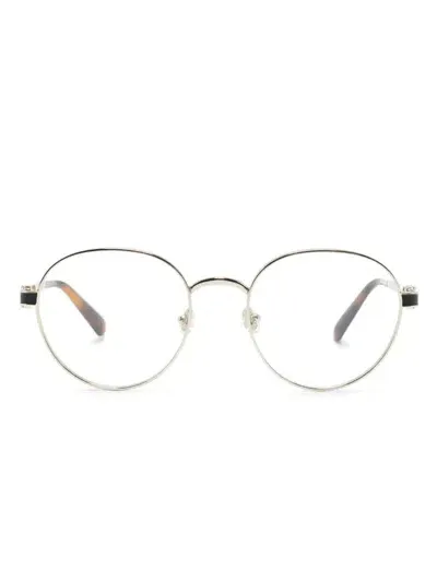 Moncler Logo-plaque Round-frame Glasses In 金色