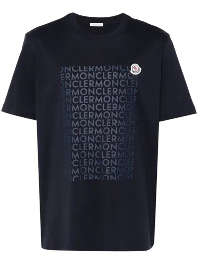 Moncler Text Print Logo T Shirt In Navy