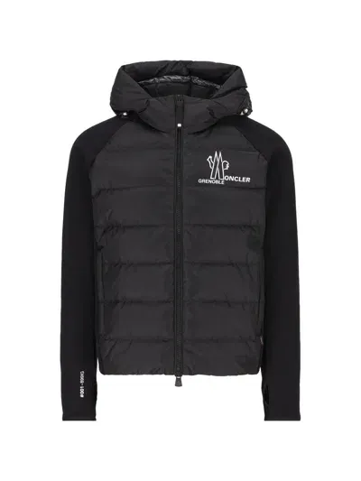 Moncler Logo Printed Zip-up Straight Hem Jacket In Black