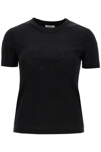 Moncler Rhinestone Logo T-shirt In Black