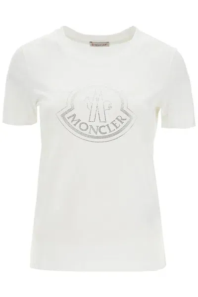 Moncler 'logo Rhinestone T-shirt In Cream