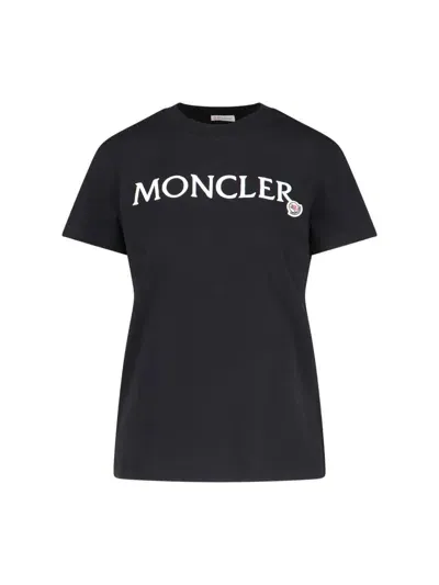 Moncler Black Embroidered T-shirt In Black  