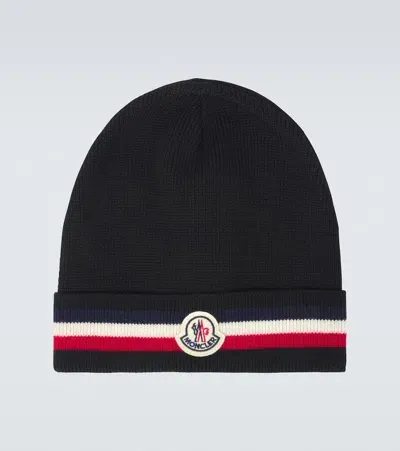 Moncler Logo Wool Beanie In  Black