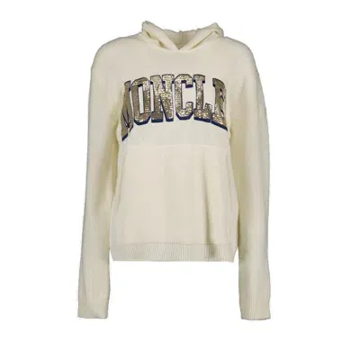 Moncler Long Sleeved Sequinned Logo Hoodie In White