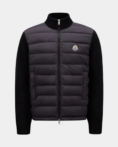 Moncler Cotton & Tech Zip-up Cardigan Jacket In Black